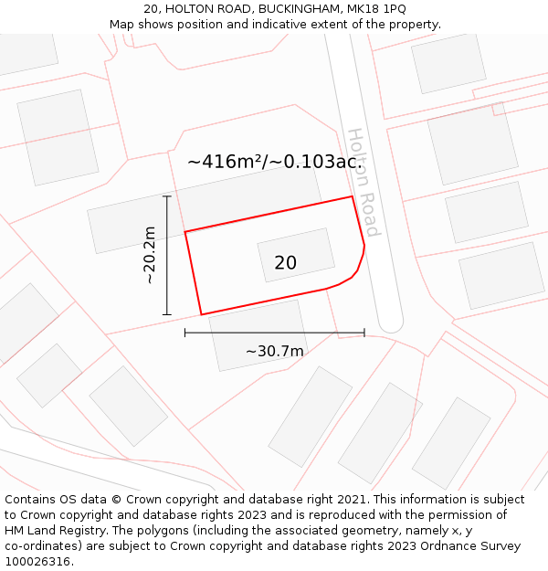 20, HOLTON ROAD, BUCKINGHAM, MK18 1PQ: Plot and title map