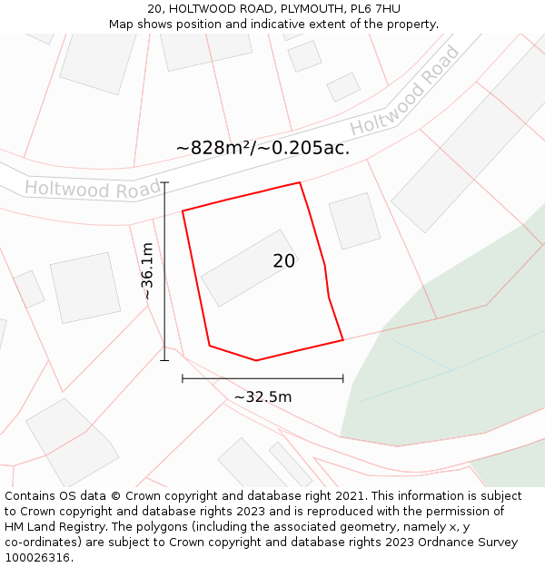 20, HOLTWOOD ROAD, PLYMOUTH, PL6 7HU: Plot and title map