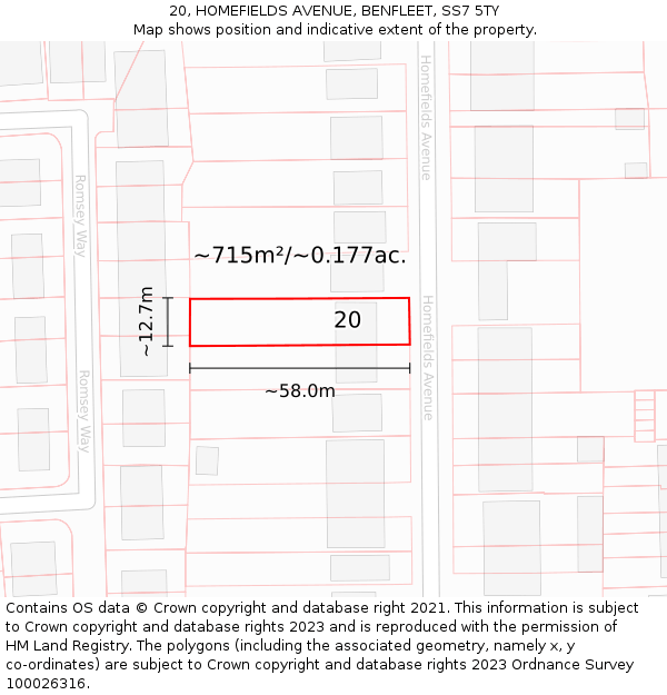 20, HOMEFIELDS AVENUE, BENFLEET, SS7 5TY: Plot and title map