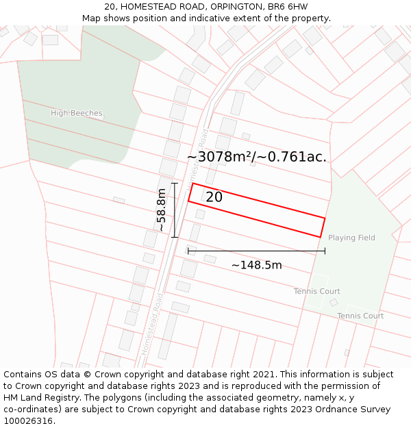 20, HOMESTEAD ROAD, ORPINGTON, BR6 6HW: Plot and title map