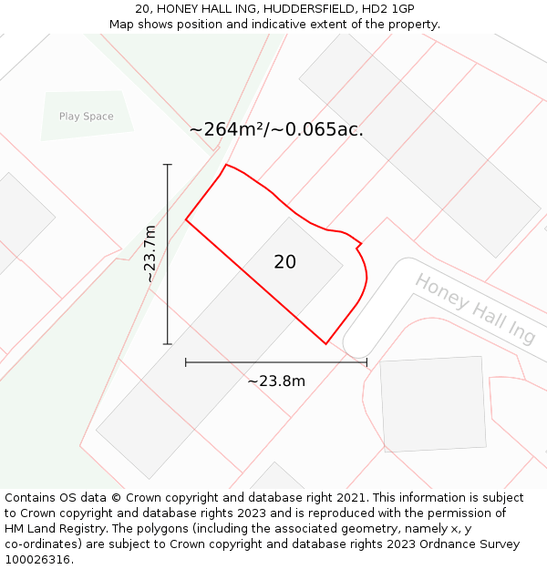 20, HONEY HALL ING, HUDDERSFIELD, HD2 1GP: Plot and title map