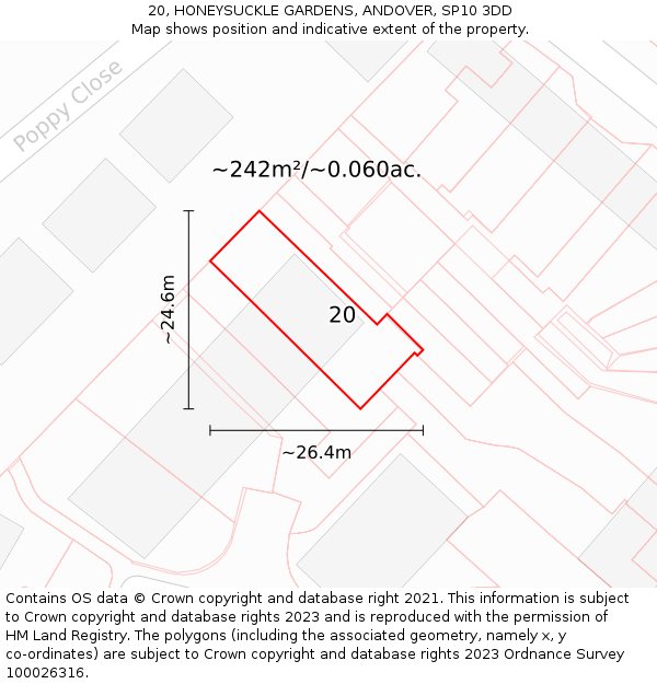 20, HONEYSUCKLE GARDENS, ANDOVER, SP10 3DD: Plot and title map