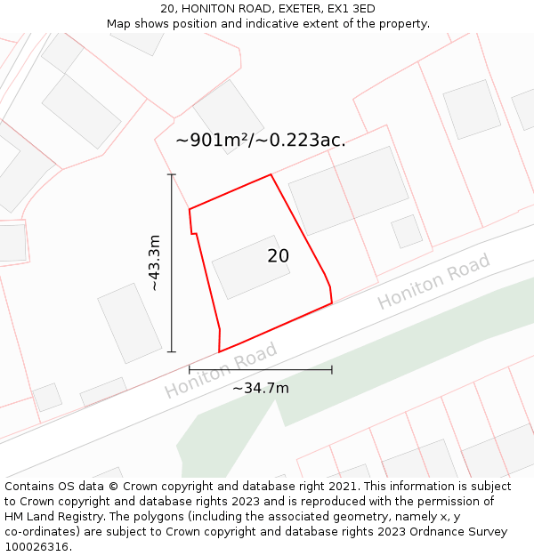20, HONITON ROAD, EXETER, EX1 3ED: Plot and title map