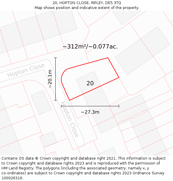 20, HOPTON CLOSE, RIPLEY, DE5 3TQ: Plot and title map