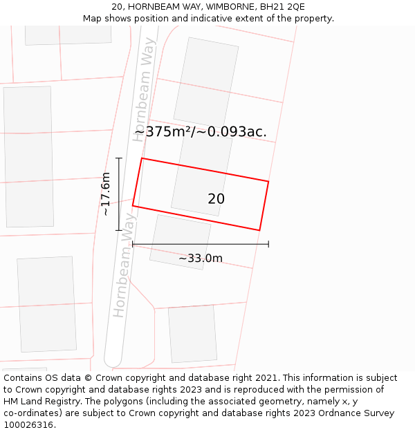 20, HORNBEAM WAY, WIMBORNE, BH21 2QE: Plot and title map