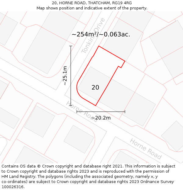 20, HORNE ROAD, THATCHAM, RG19 4RG: Plot and title map