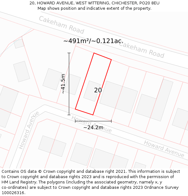 20, HOWARD AVENUE, WEST WITTERING, CHICHESTER, PO20 8EU: Plot and title map