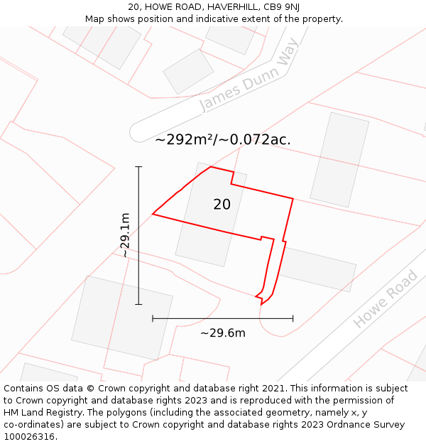 20, HOWE ROAD, HAVERHILL, CB9 9NJ: Plot and title map