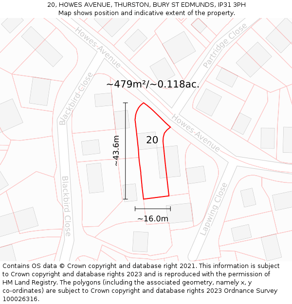 20, HOWES AVENUE, THURSTON, BURY ST EDMUNDS, IP31 3PH: Plot and title map