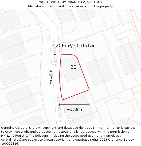 20, HUDSON WAY, GRANTHAM, NG31 7BX: Plot and title map