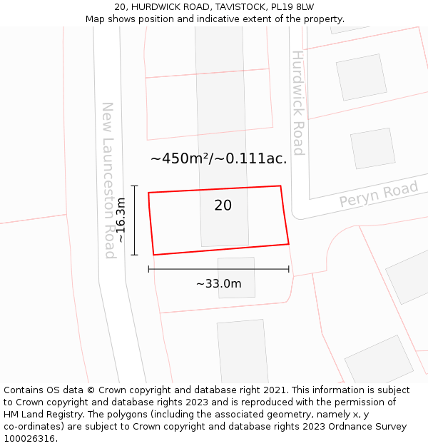20, HURDWICK ROAD, TAVISTOCK, PL19 8LW: Plot and title map