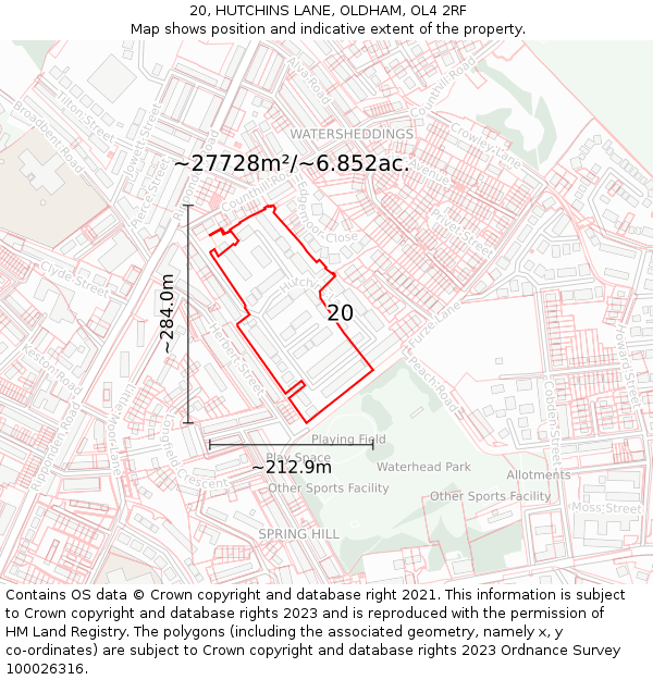 20, HUTCHINS LANE, OLDHAM, OL4 2RF: Plot and title map