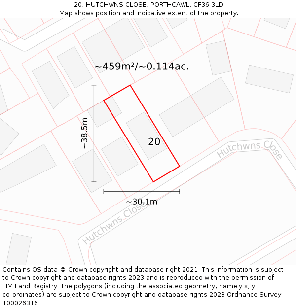 20, HUTCHWNS CLOSE, PORTHCAWL, CF36 3LD: Plot and title map