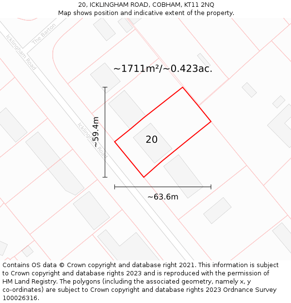 20, ICKLINGHAM ROAD, COBHAM, KT11 2NQ: Plot and title map