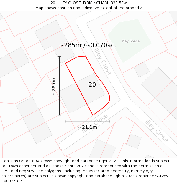 20, ILLEY CLOSE, BIRMINGHAM, B31 5EW: Plot and title map