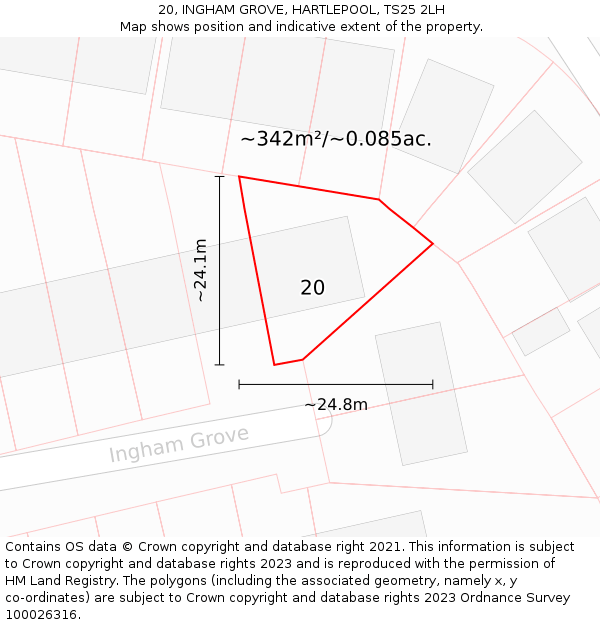 20, INGHAM GROVE, HARTLEPOOL, TS25 2LH: Plot and title map