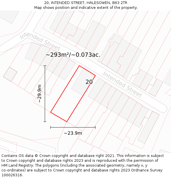 20, INTENDED STREET, HALESOWEN, B63 2TR: Plot and title map