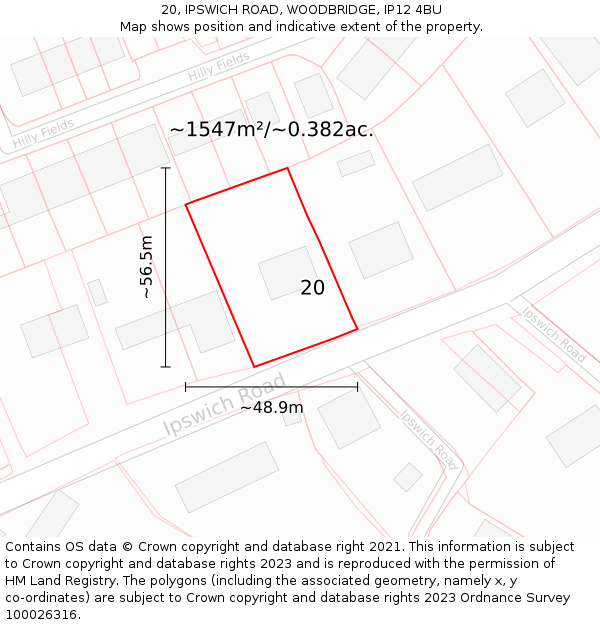 20, IPSWICH ROAD, WOODBRIDGE, IP12 4BU: Plot and title map