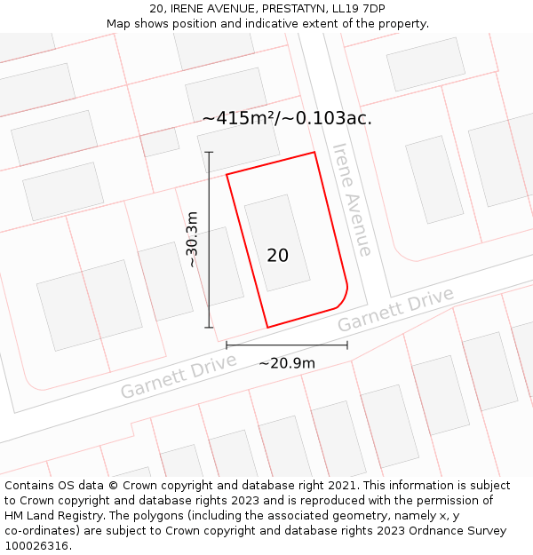 20, IRENE AVENUE, PRESTATYN, LL19 7DP: Plot and title map