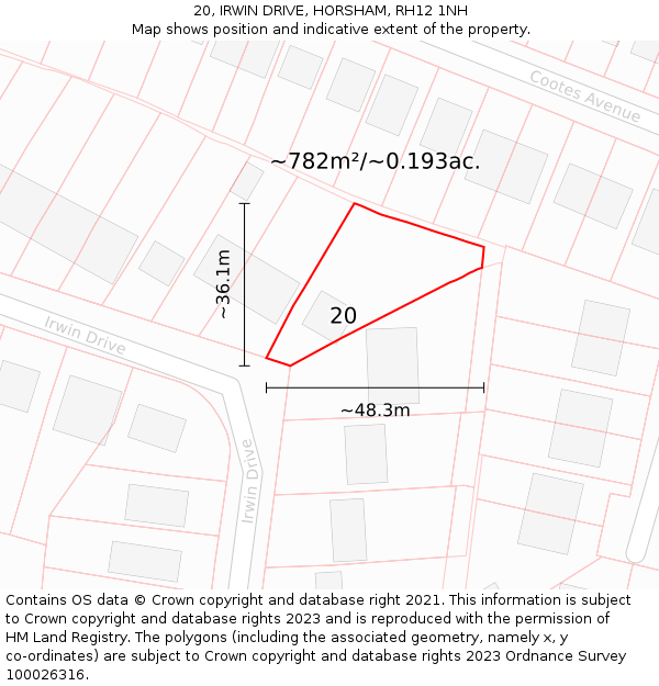 20, IRWIN DRIVE, HORSHAM, RH12 1NH: Plot and title map