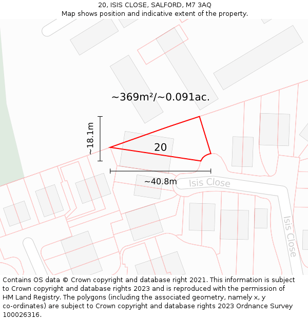 20, ISIS CLOSE, SALFORD, M7 3AQ: Plot and title map