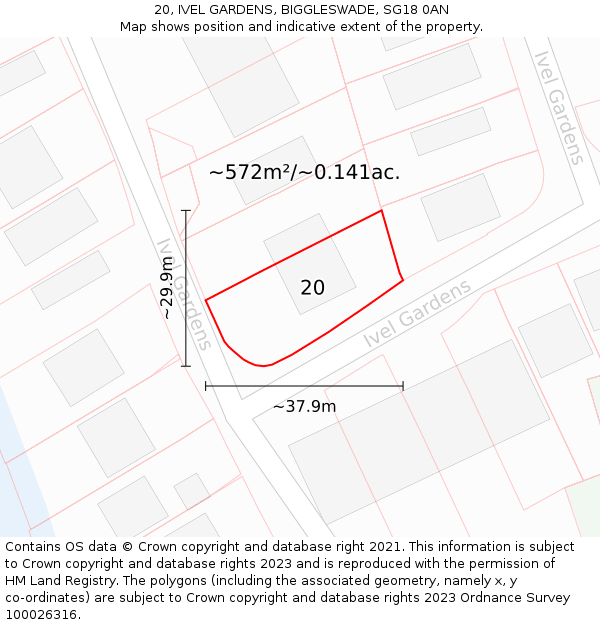 20, IVEL GARDENS, BIGGLESWADE, SG18 0AN: Plot and title map