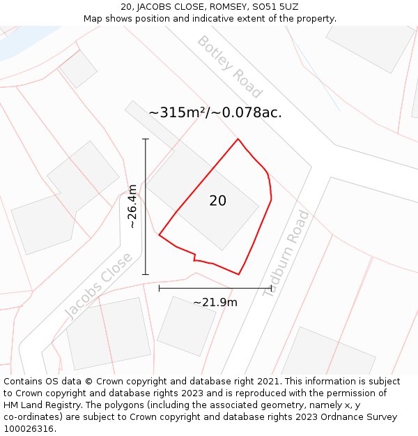 20, JACOBS CLOSE, ROMSEY, SO51 5UZ: Plot and title map