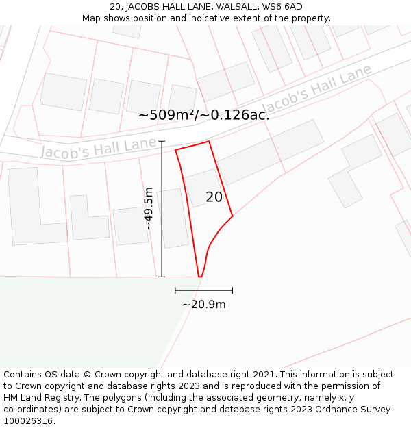 20, JACOBS HALL LANE, WALSALL, WS6 6AD: Plot and title map