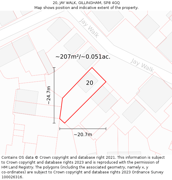 20, JAY WALK, GILLINGHAM, SP8 4GQ: Plot and title map