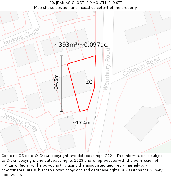 20, JENKINS CLOSE, PLYMOUTH, PL9 9TT: Plot and title map