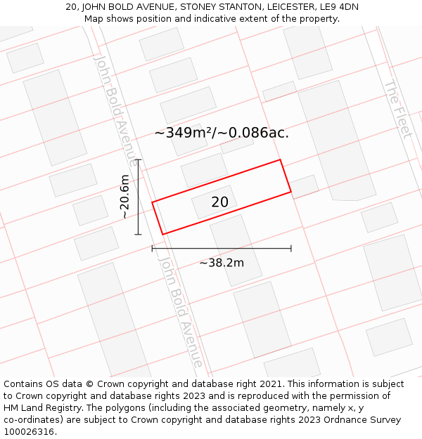 20, JOHN BOLD AVENUE, STONEY STANTON, LEICESTER, LE9 4DN: Plot and title map