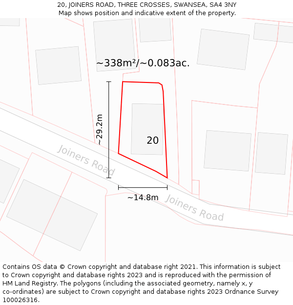 20, JOINERS ROAD, THREE CROSSES, SWANSEA, SA4 3NY: Plot and title map