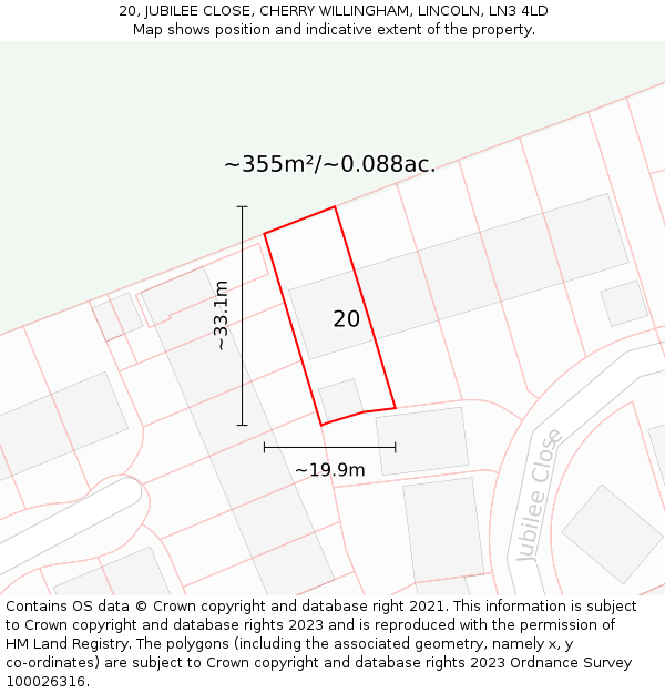 20, JUBILEE CLOSE, CHERRY WILLINGHAM, LINCOLN, LN3 4LD: Plot and title map