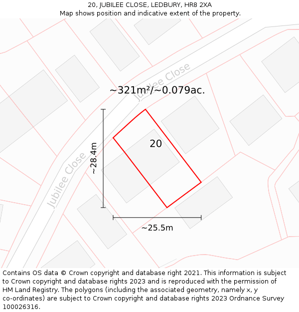 20, JUBILEE CLOSE, LEDBURY, HR8 2XA: Plot and title map