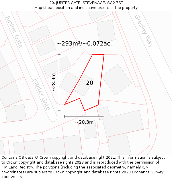 20, JUPITER GATE, STEVENAGE, SG2 7ST: Plot and title map