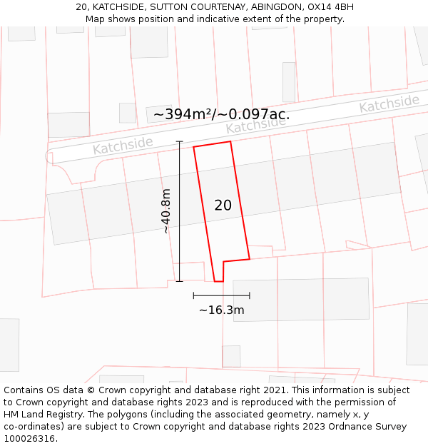 20, KATCHSIDE, SUTTON COURTENAY, ABINGDON, OX14 4BH: Plot and title map