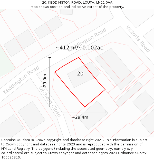 20, KEDDINGTON ROAD, LOUTH, LN11 0AA: Plot and title map