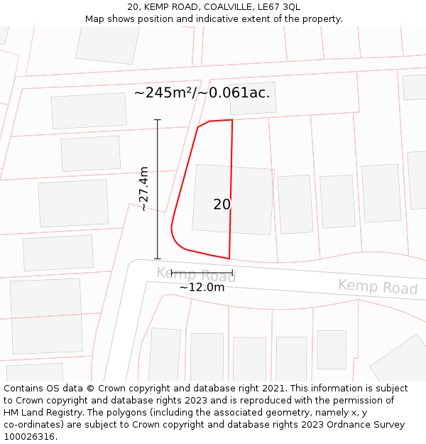 20, KEMP ROAD, COALVILLE, LE67 3QL: Plot and title map