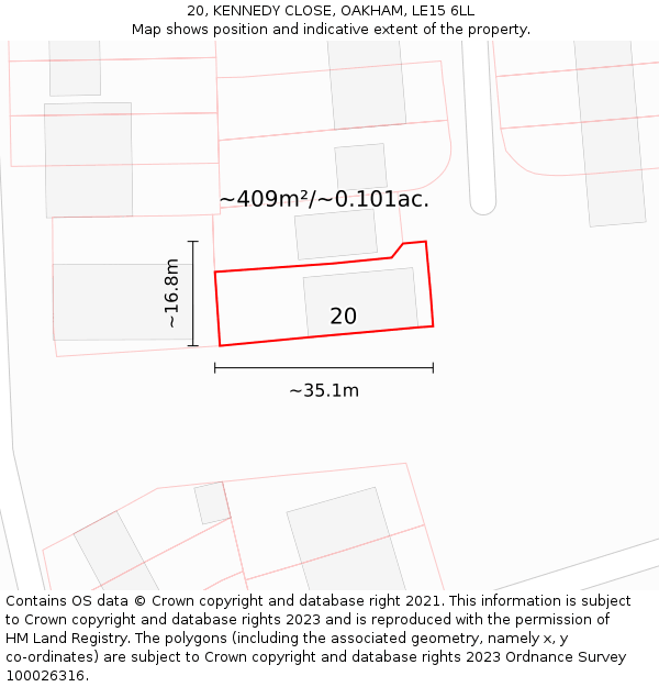 20, KENNEDY CLOSE, OAKHAM, LE15 6LL: Plot and title map