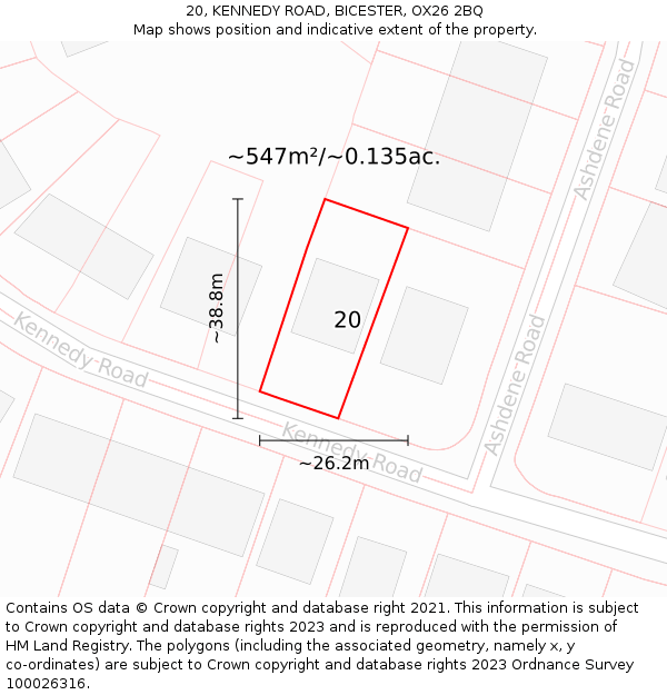 20, KENNEDY ROAD, BICESTER, OX26 2BQ: Plot and title map