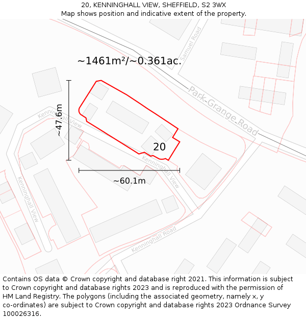 20, KENNINGHALL VIEW, SHEFFIELD, S2 3WX: Plot and title map