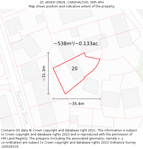 20, KENNY DRIVE, CARSHALTON, SM5 4PH: Plot and title map