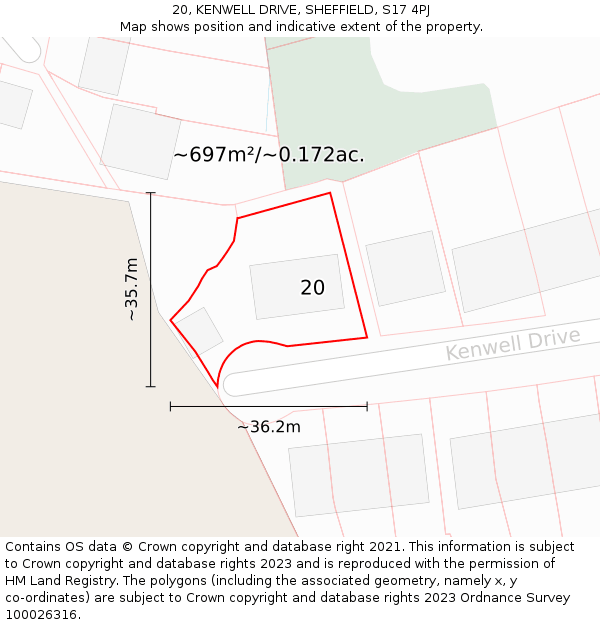 20, KENWELL DRIVE, SHEFFIELD, S17 4PJ: Plot and title map
