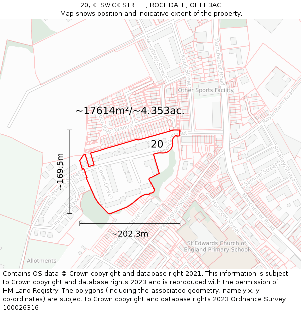 20, KESWICK STREET, ROCHDALE, OL11 3AG: Plot and title map