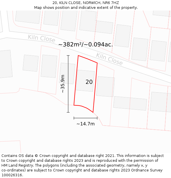 20, KILN CLOSE, NORWICH, NR6 7HZ: Plot and title map