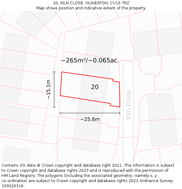 20, KILN CLOSE, NUNEATON, CV10 7RZ: Plot and title map