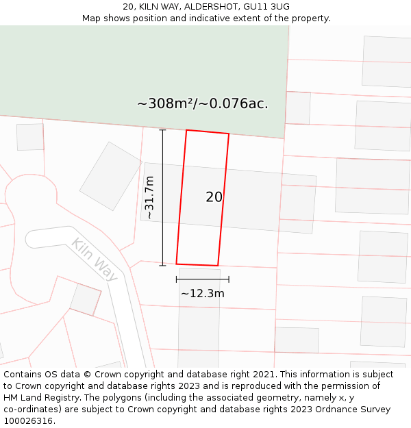 20, KILN WAY, ALDERSHOT, GU11 3UG: Plot and title map