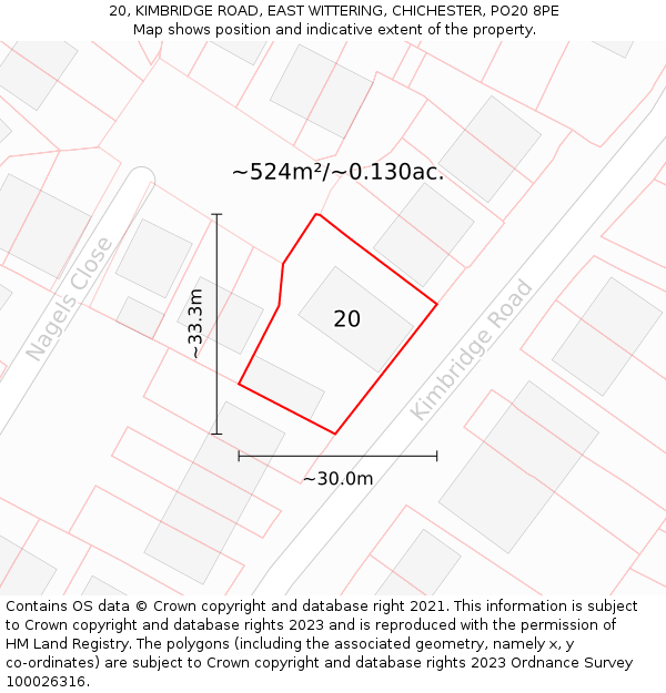 20, KIMBRIDGE ROAD, EAST WITTERING, CHICHESTER, PO20 8PE: Plot and title map