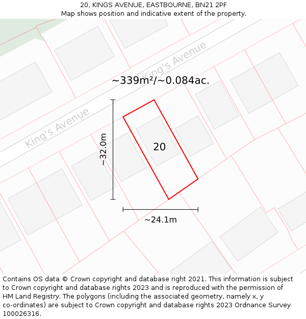 20, KINGS AVENUE, EASTBOURNE, BN21 2PF: Plot and title map
