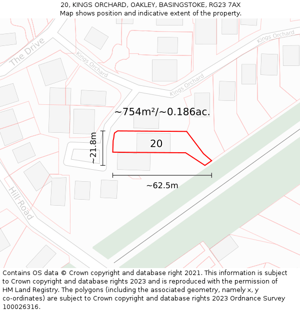 20, KINGS ORCHARD, OAKLEY, BASINGSTOKE, RG23 7AX: Plot and title map